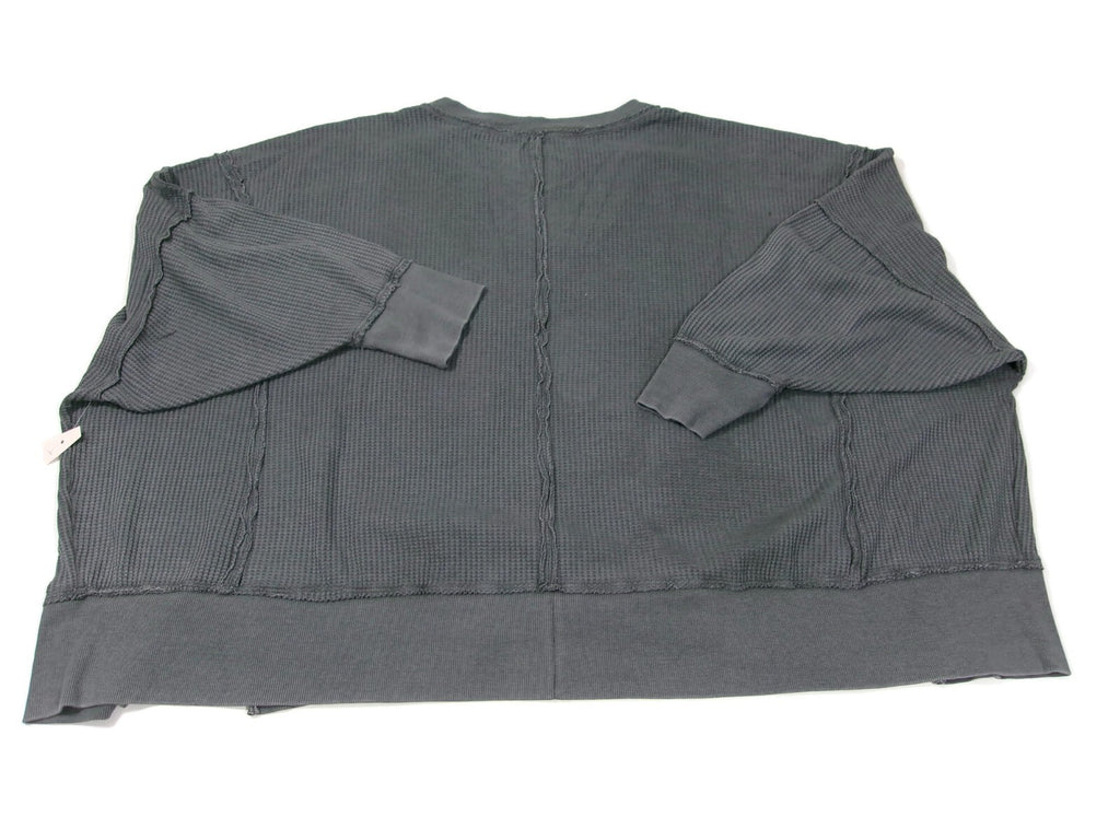 SO Womens Junior Plus Size 3X Oversized Waffle Knit V Neck 3/4 Sleeves GREY GRAY