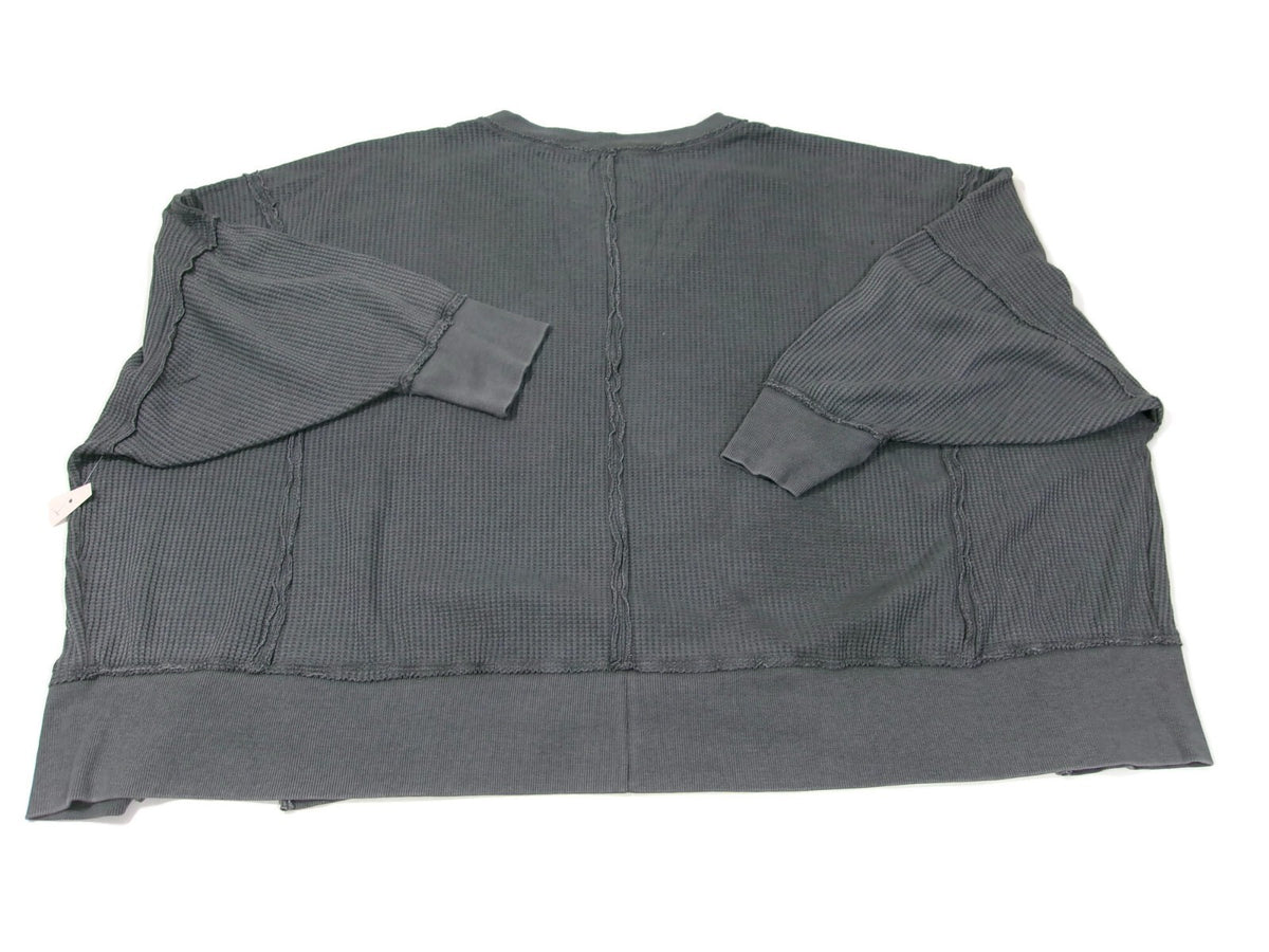 SO Womens Junior Plus Size 3X Oversized Waffle Knit V Neck 3/4 Sleeves GREY GRAY