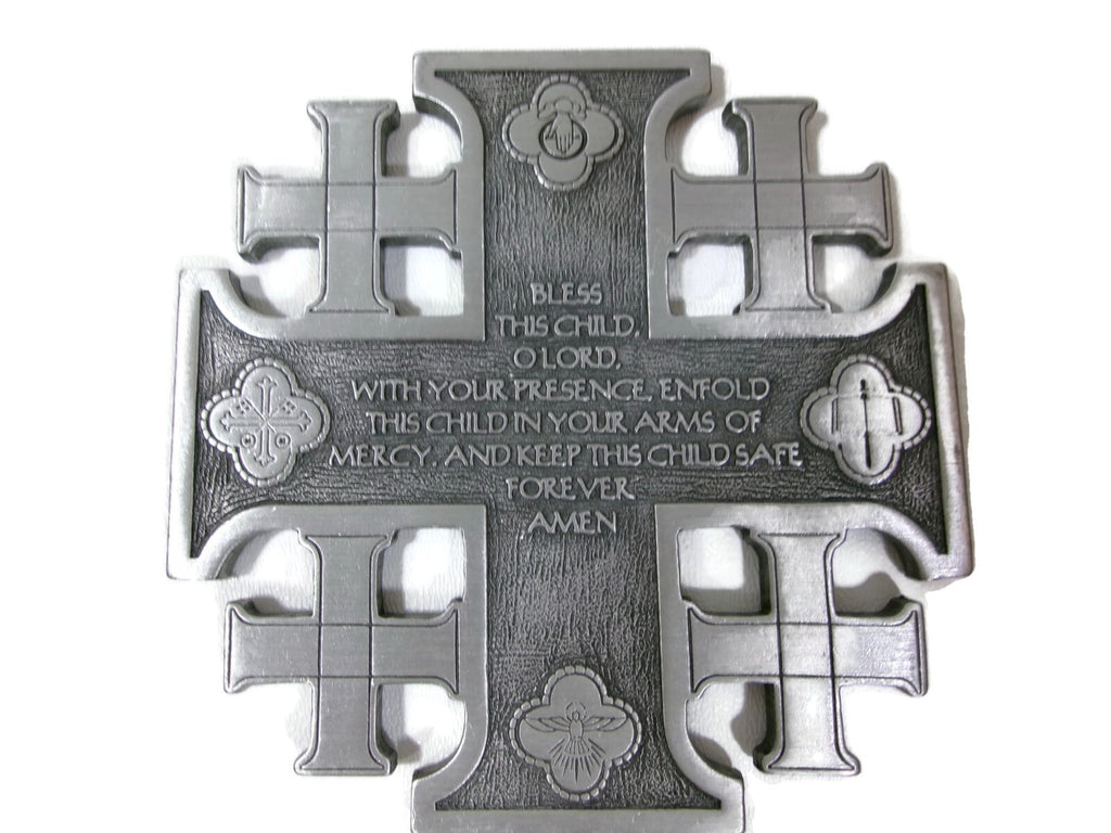 Vintage  Pewter Wall Crucifix JERUSALEM Cross Washington National Cathedral
