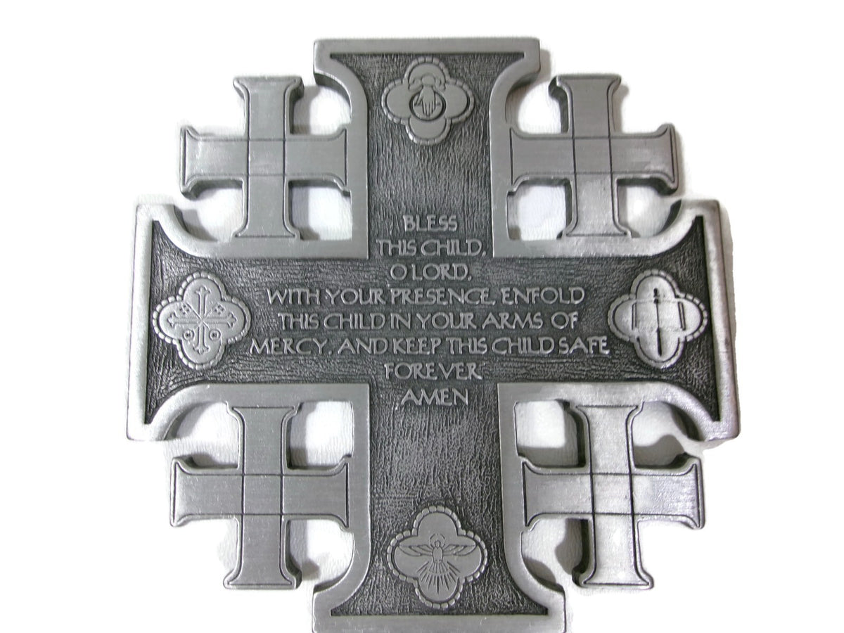 Vintage  Pewter Wall Crucifix JERUSALEM Cross Washington National Cathedral