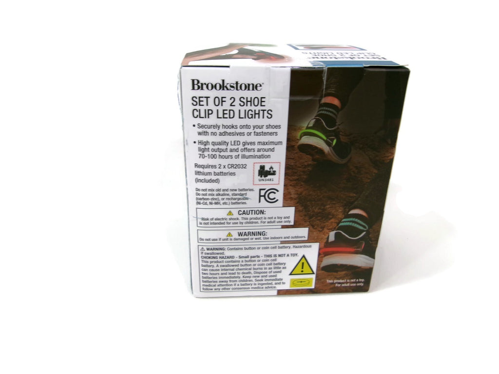 Brookstone Set of 2 Shoe Clips  Led Lights Bikers Joggers Red Green Flashing NEW