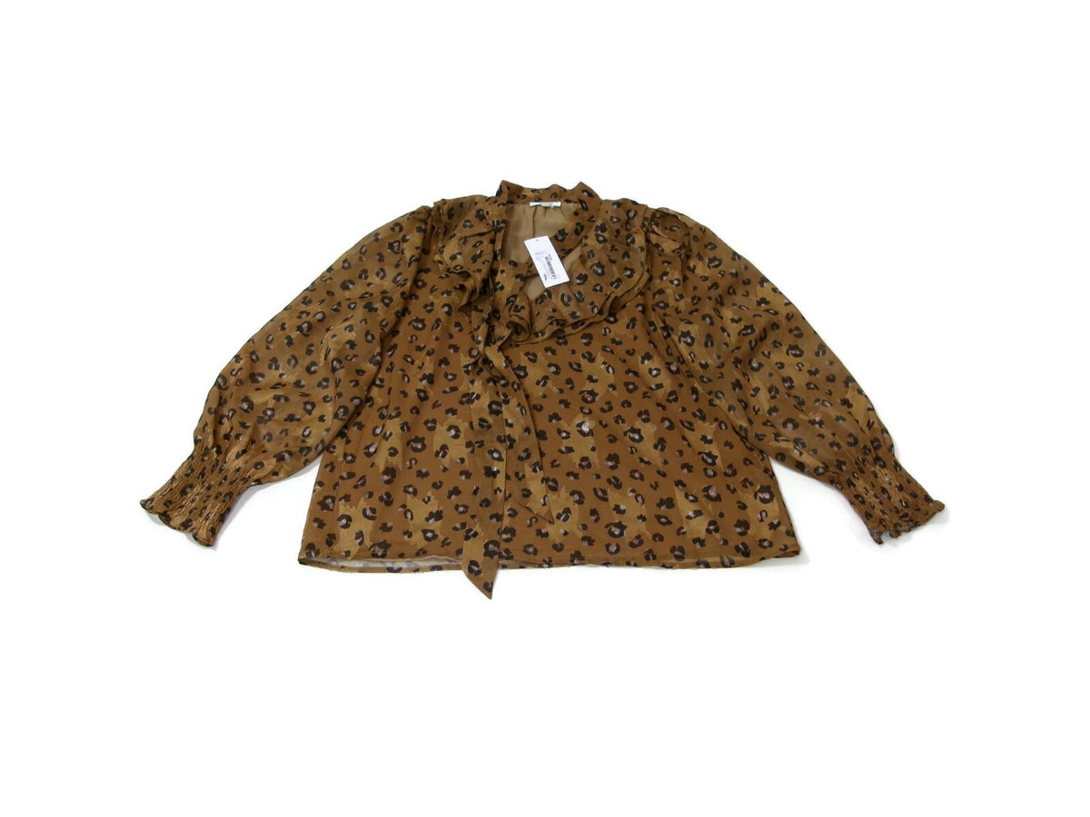 JADE Melody TAM Amber Leopard Ruffle Tie Blouse Womens Size L Large RT. $140 NWT