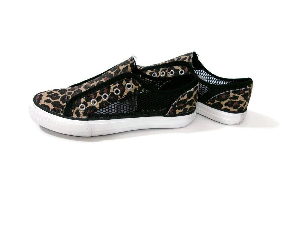 Womens Cute Gypsy Jazz Mesh & Canvas Leopard Fashion Sneakers Shoes Size 8 M