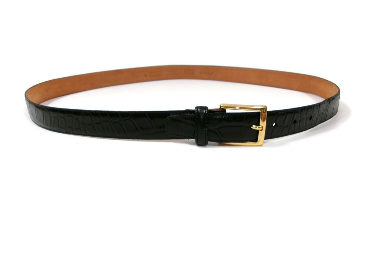 Joseph A. Bank Mens Black Croc Embossed Dress Casual Belt Size 44 Gold Buckle