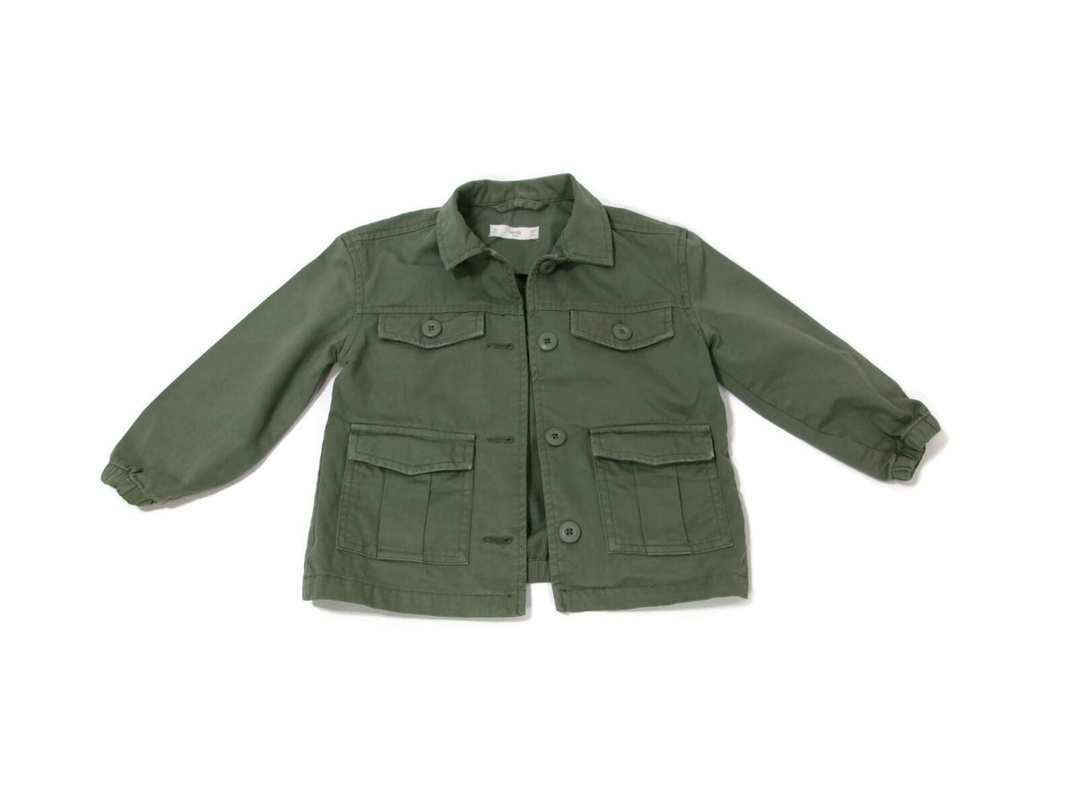 MNG Girls Stylish Green Khaki Jacket Star Embroided Back Cargo Pockets Size 6/7