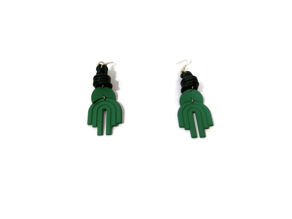 Womens Ear Candy Statement Drop Earrings Long Green Black Unique Design