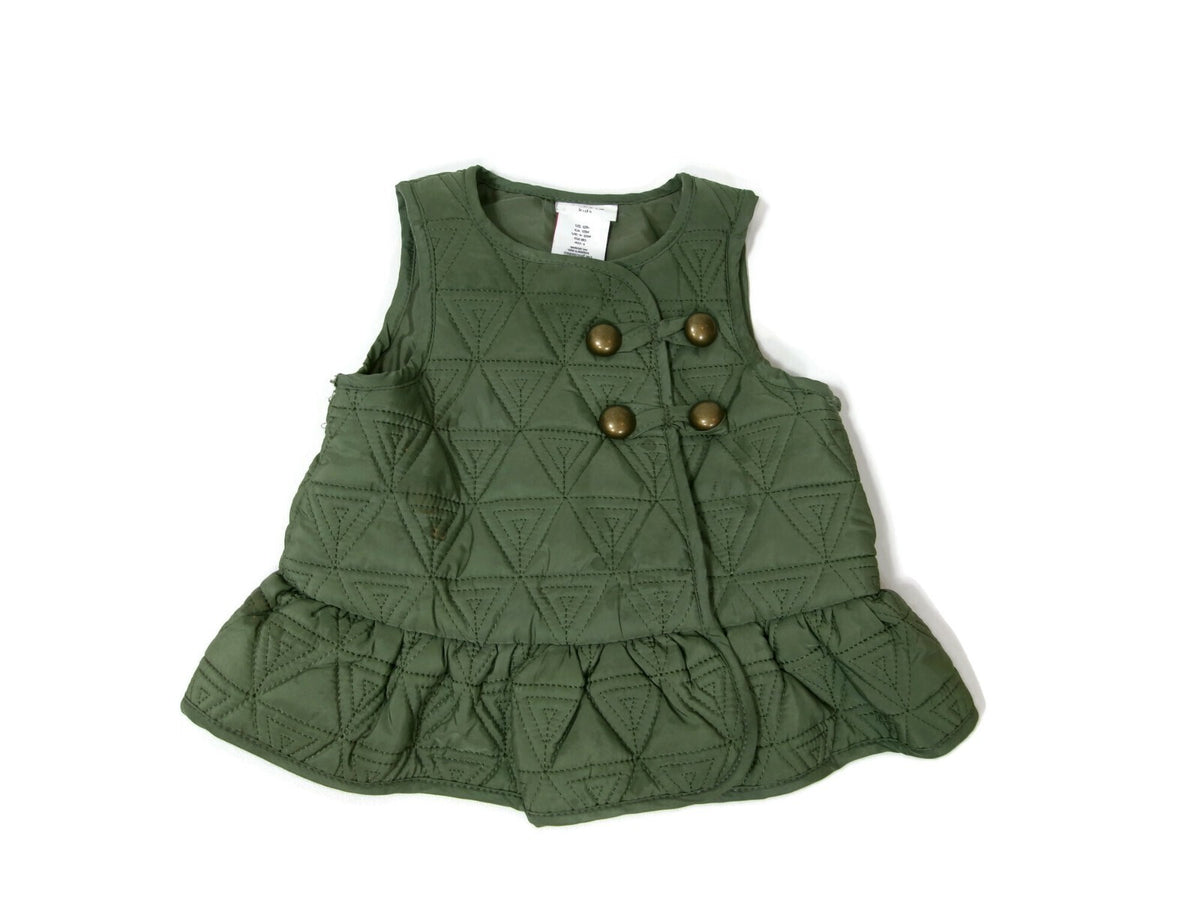 Aspen Kids Toddler Girls Quilted Olive Green  Puffer Vest Jacket Size 12 M