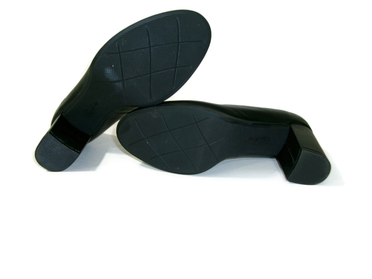 Clarks Collection Womens Black Leather Shoes Size 8.5 M Slip On High Heel Pumps