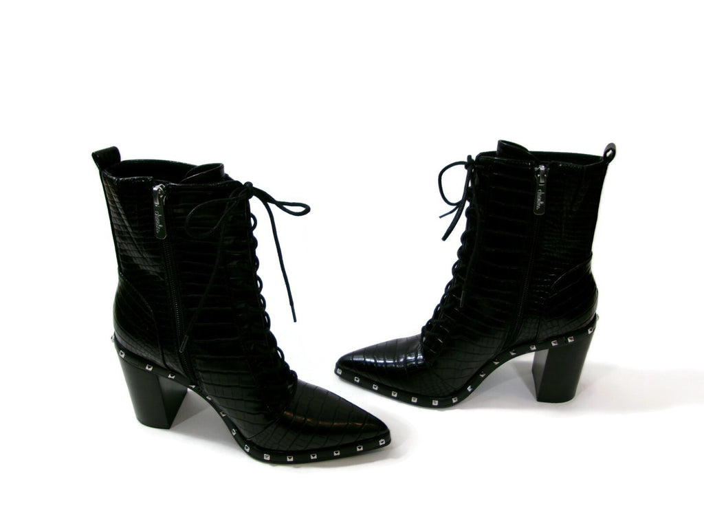 Charles By Charles David Duffy Boots Booties Black Shoes Croc Lace Up Size 7 M