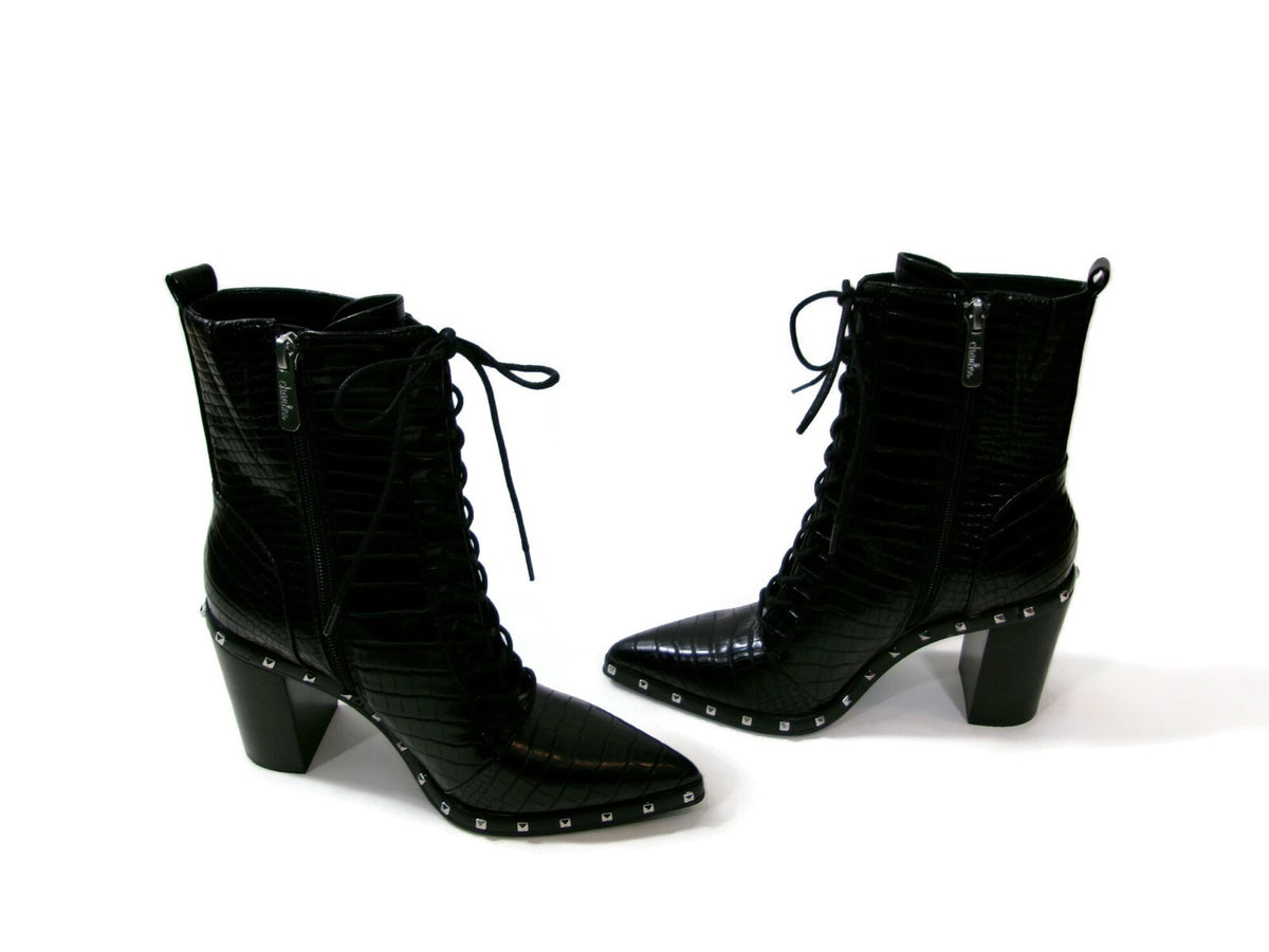 Charles By Charles David Duffy Boots Booties Black Shoes Croc Lace Up Size 7 M