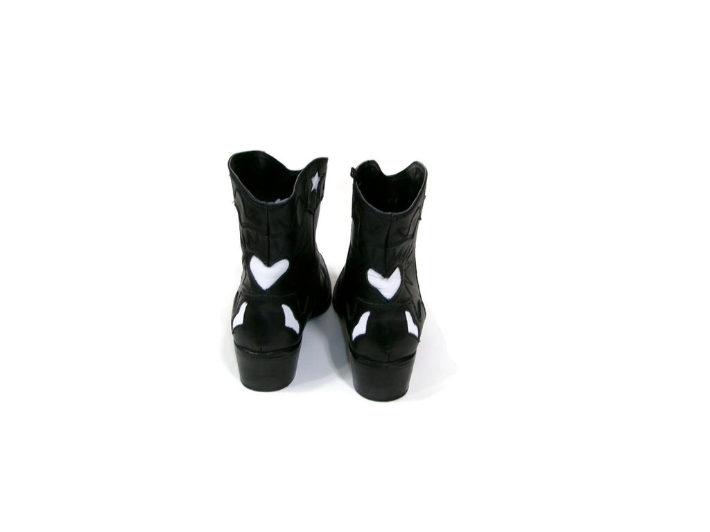 Pull & Bear Womens Black Leather White Star Western Boots Shoes SZ 39 EU 8.5 US
