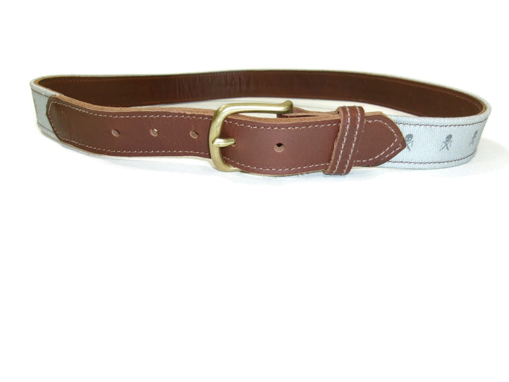 TSG Outfitting Co. Brown Leather &  Skull Covered Canvas Mens Belt Size 34
