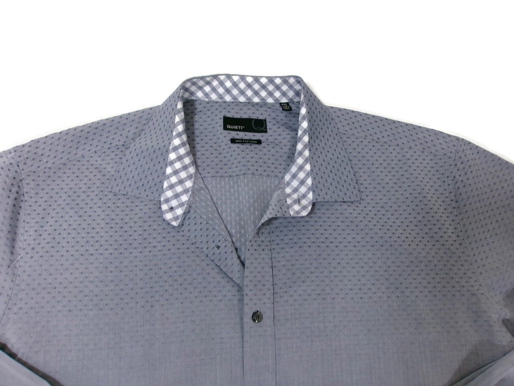Quieti Men Dress Shirt Size XXL Men 100% Fine Cotton Gray White Long Sleeve