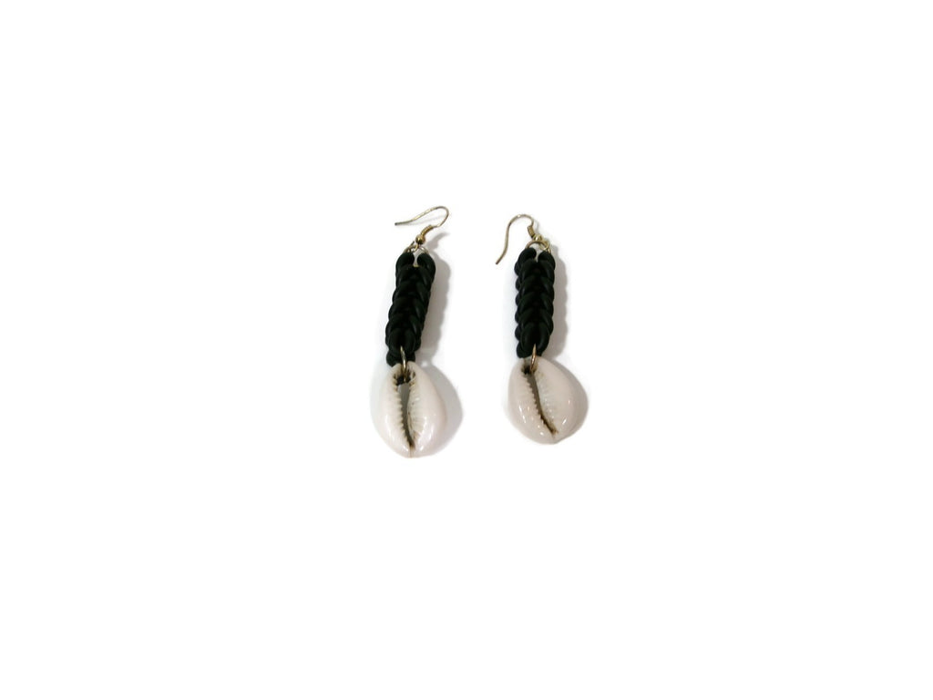 Womens Ear Candy Statement Earrings Cream Cowie Shells & Unique Rubber Design