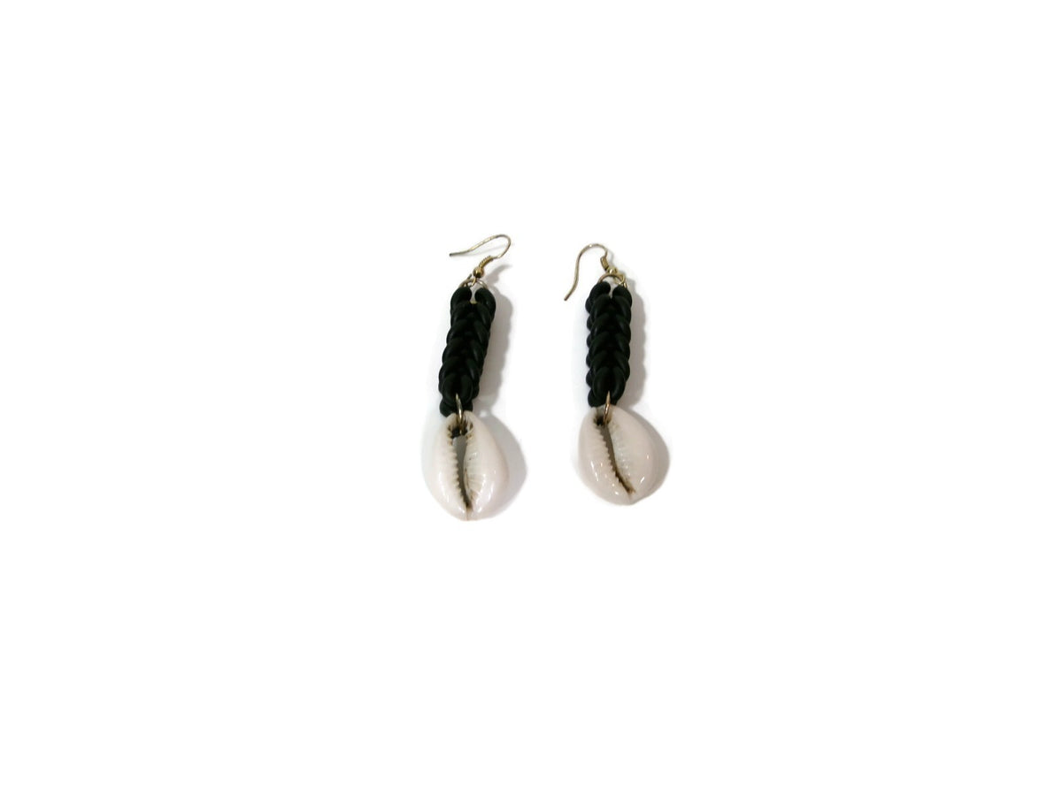 Womens Ear Candy Statement Earrings Cream Cowie Shells & Unique Rubber Design
