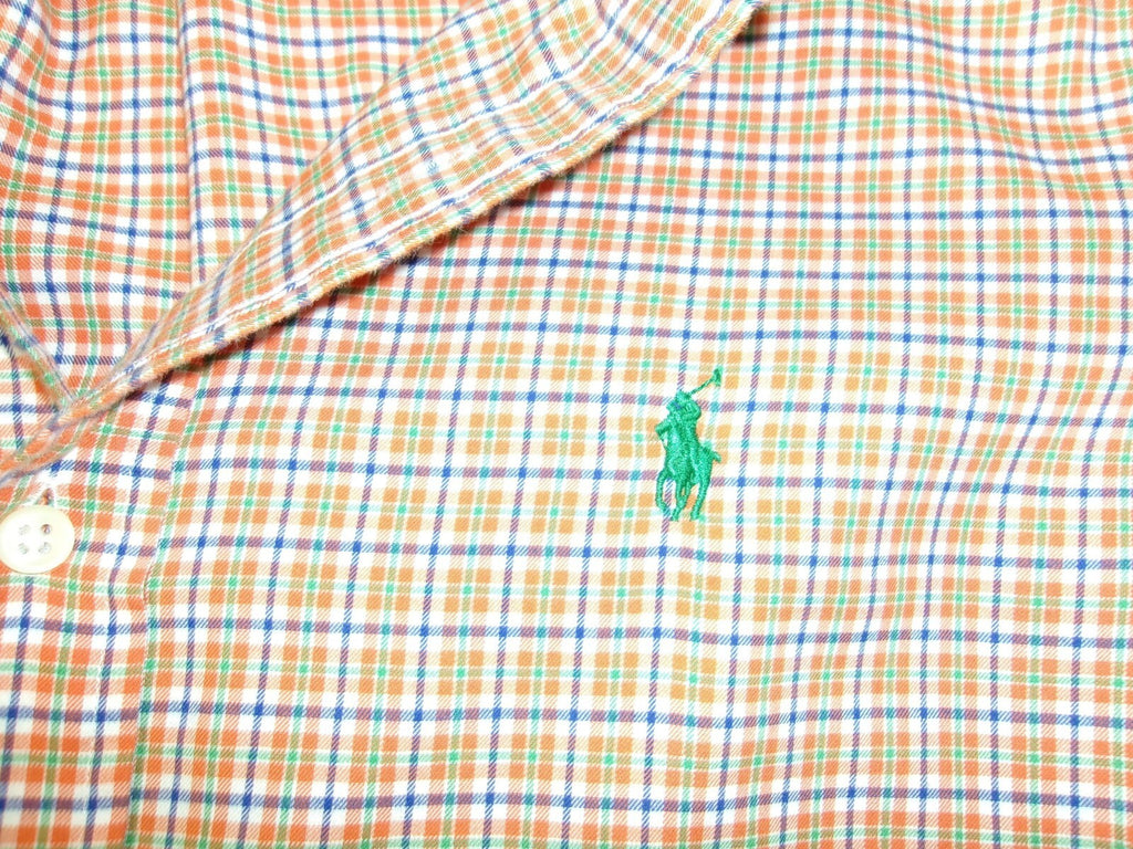 Ralph Lauren Boy's Size Medium Plaid Shirt Orange Button Down Long Sleeve