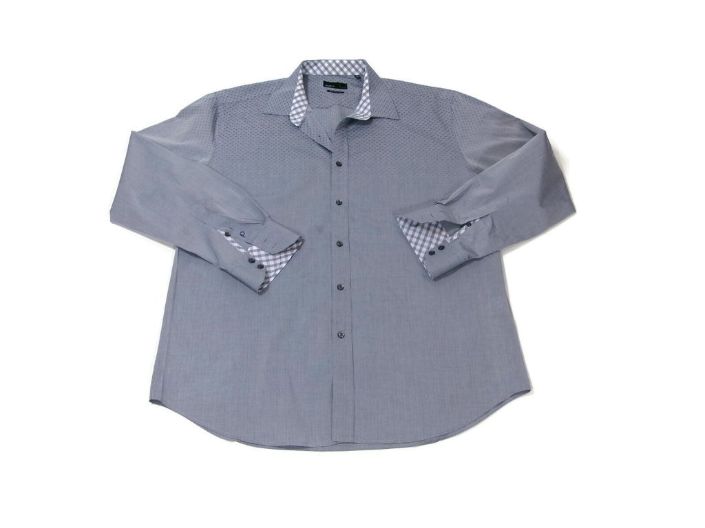 Quieti Men Dress Shirt Size XXL Men 100% Fine Cotton Gray White Long Sleeve