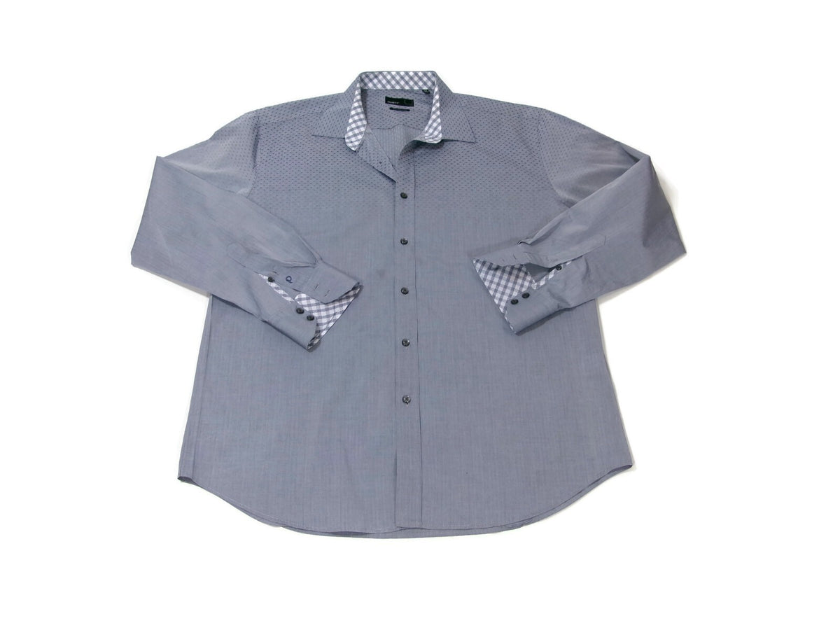 Quieti Men Dress Shirt Size XXL Men 100% Fine Cotton Gray White Long Sleeve