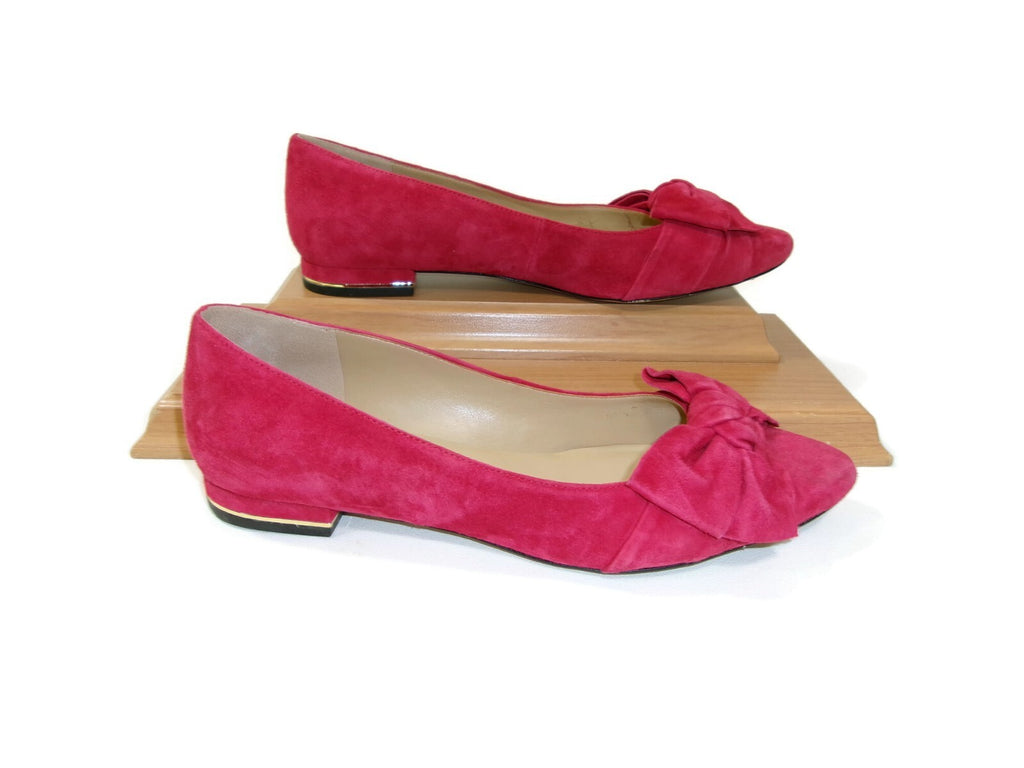 Talbots Womens Edison Bow Detail Red Suede Flats Shoes Size 9 M Gold Trim Heels