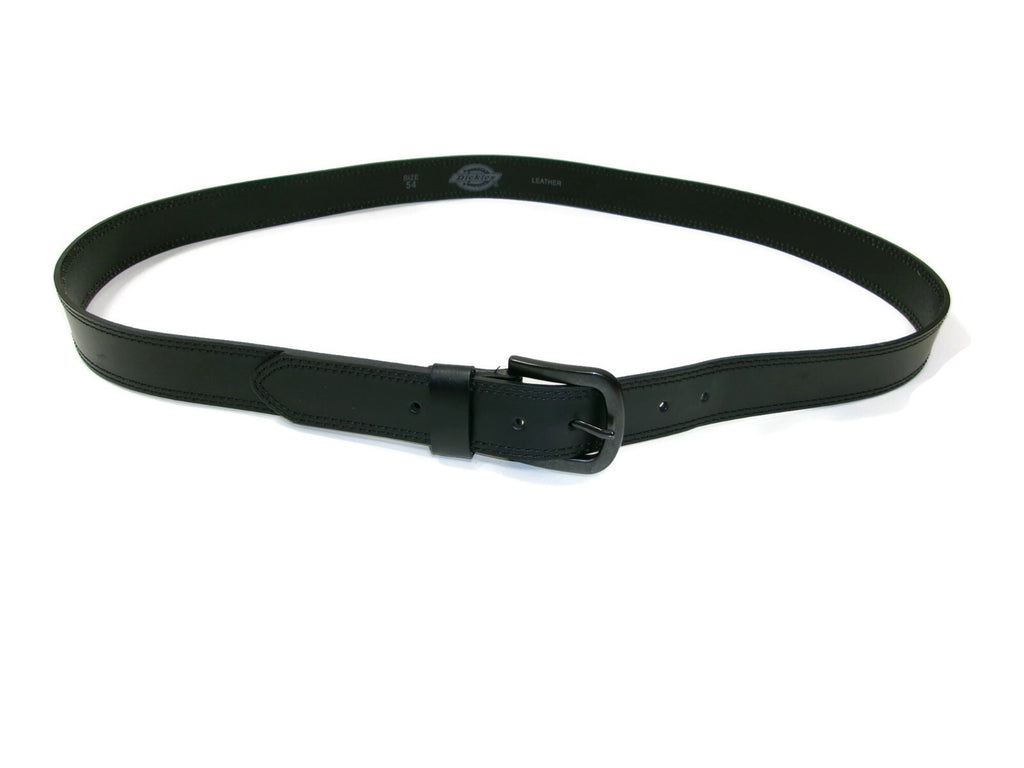 Dickies Mens Black Leather Belt Size 54 Muted Black Metal Buckle Nice 1