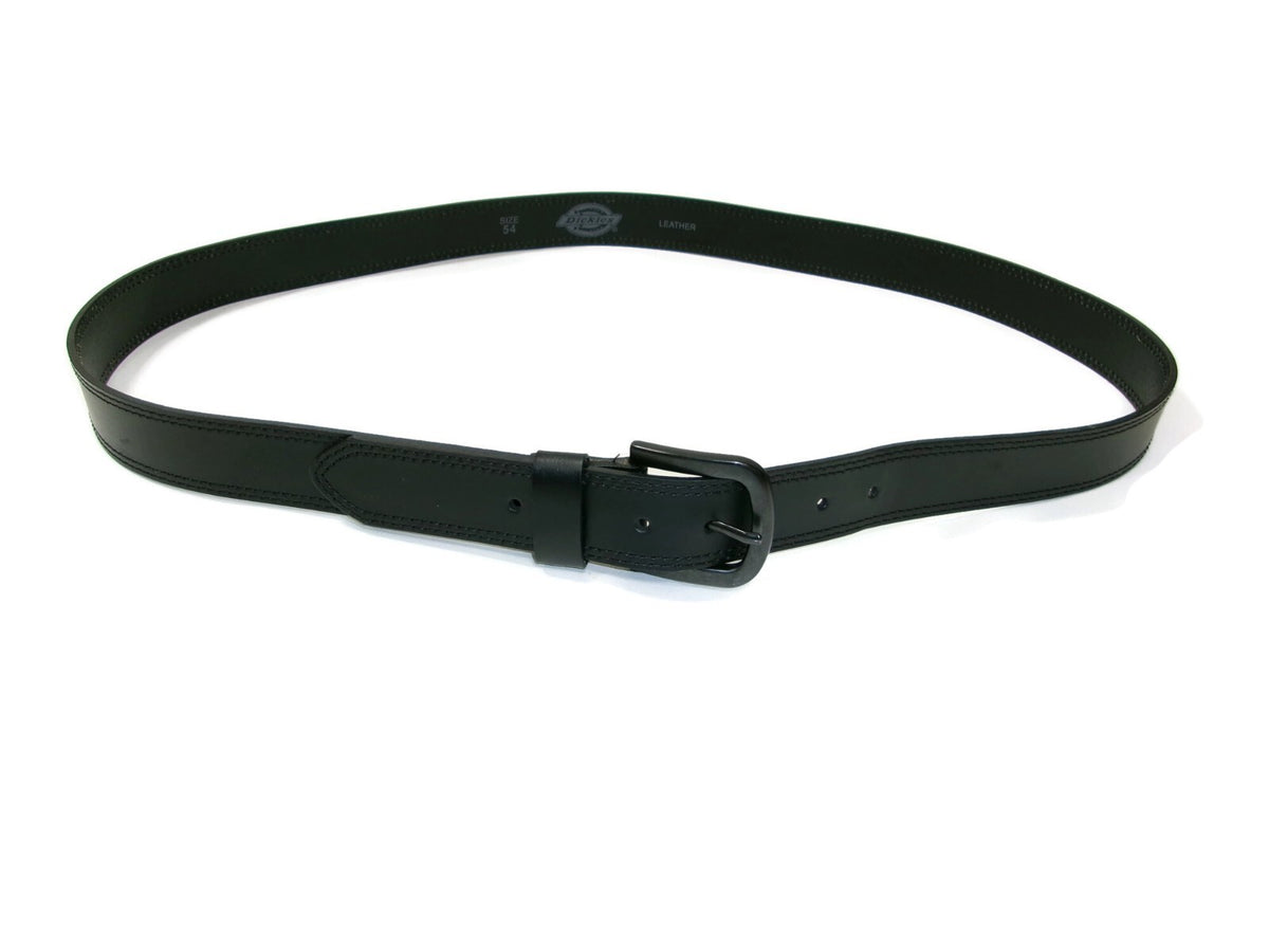 Dickies Mens Black Leather Belt Size 54 Muted Black Metal Buckle Nice 1