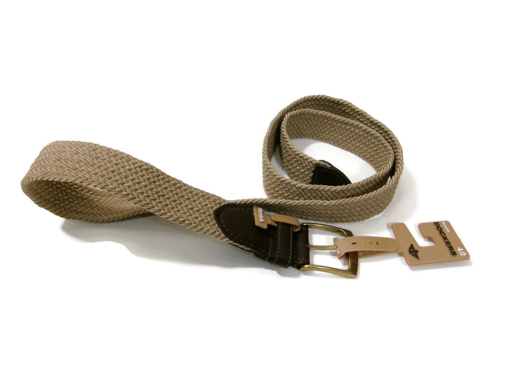 Dockers Mens Khaki & Brown Leather &Stretch Belt Size 42 NWT
