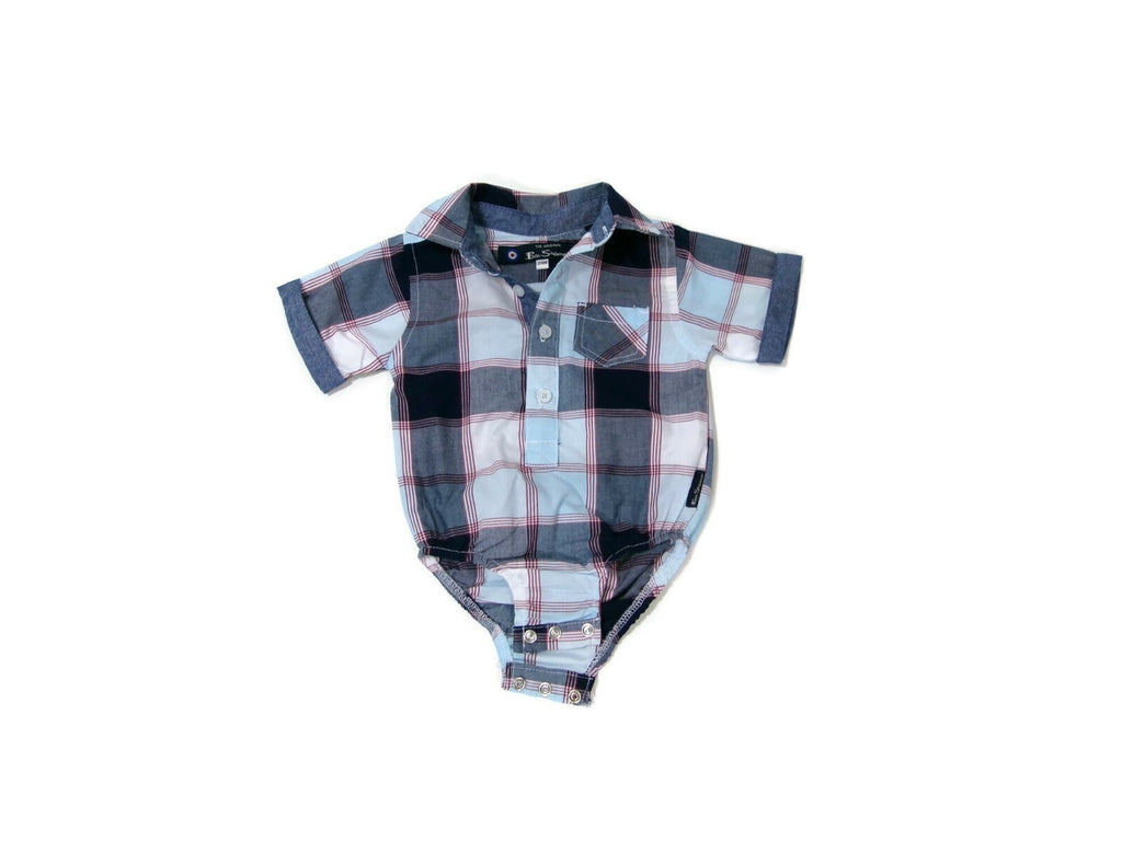 The Original Ben Sherman Collar Shirt Baby Boy One Piece Bodysuit Plaid 3/6 M