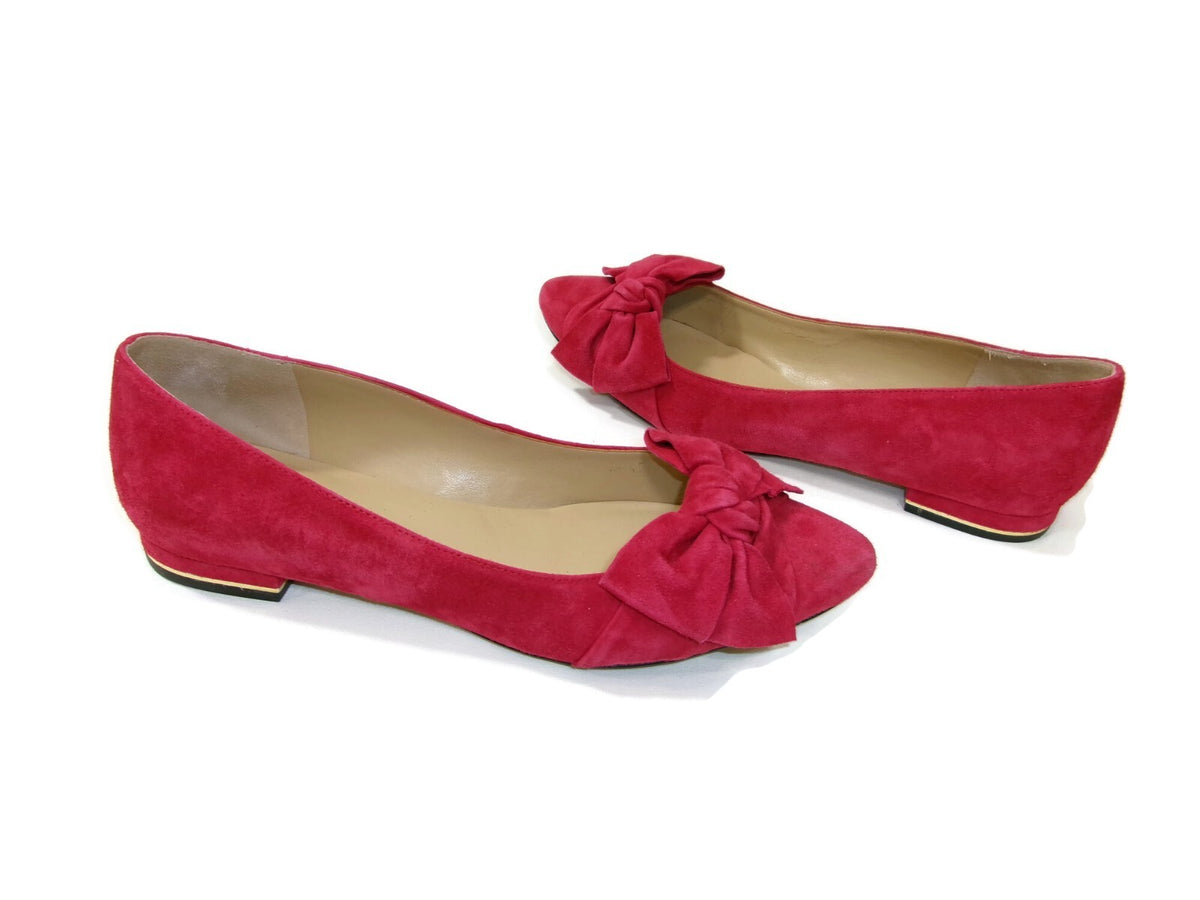 Talbots Womens Edison Bow Detail Red Suede Flats Shoes Size 9 M Gold Trim Heels