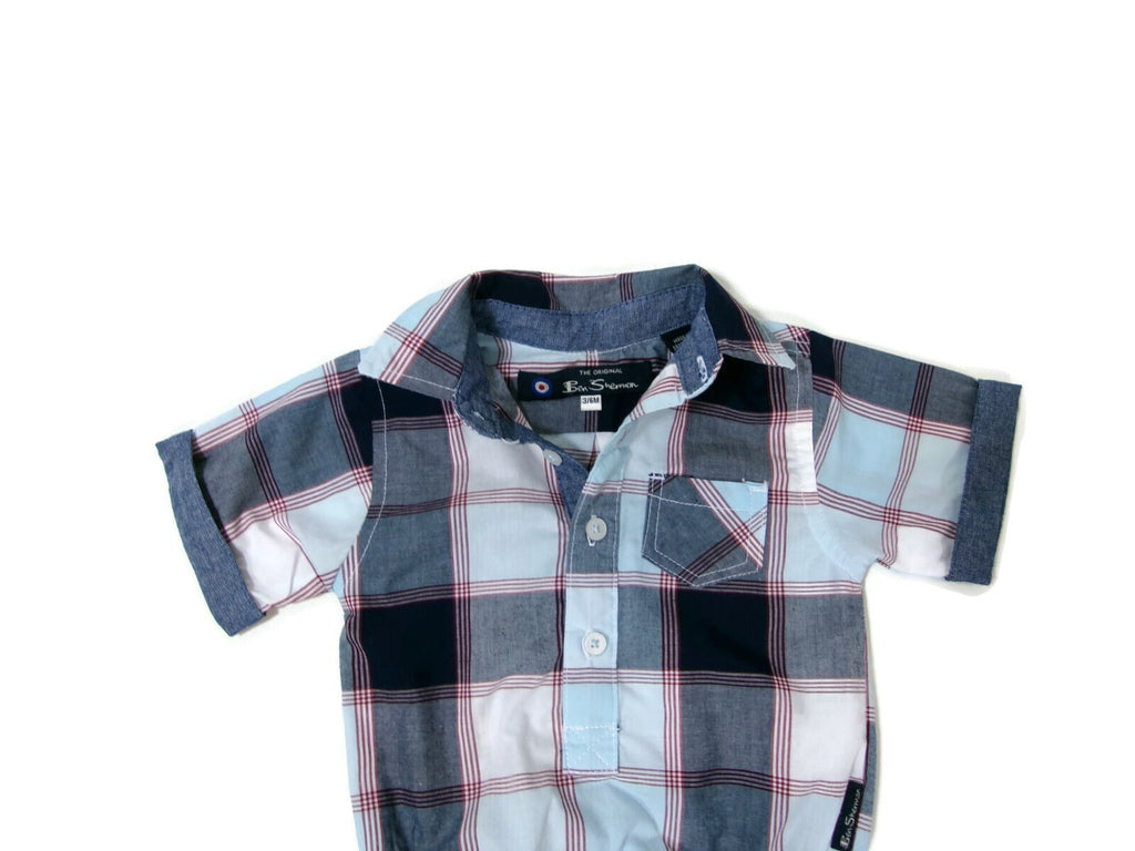 The Original Ben Sherman Collar Shirt Baby Boy One Piece Bodysuit Plaid 3/6 M