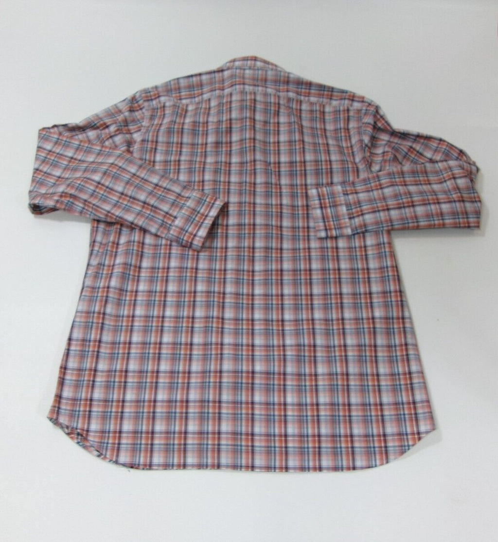 Banana Republic Mens Dress Shirt 17-17.5 XL Orange Blue Gray Plaid Long Sleeve