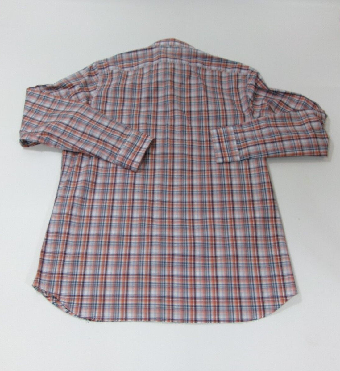 Banana Republic Mens Dress Shirt 17-17.5 XL Orange Blue Gray Plaid Long Sleeve
