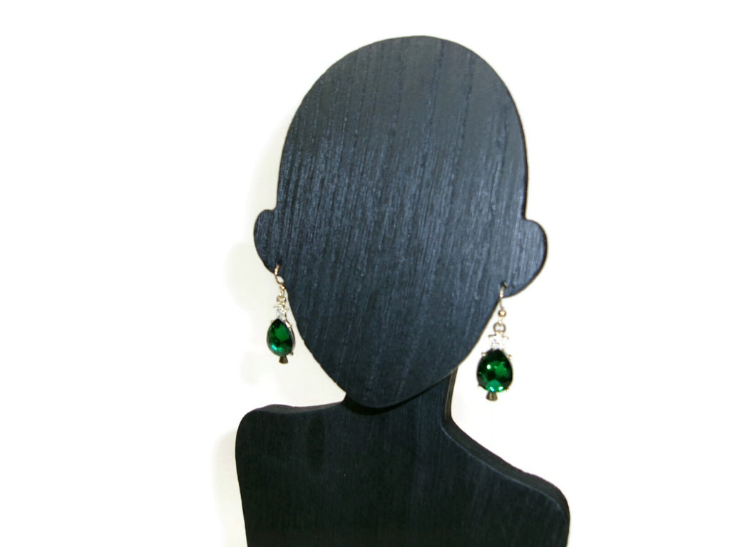 Beautiful Green Rhinestone Star and Emerald Green Drop Holiday Earrings NEW