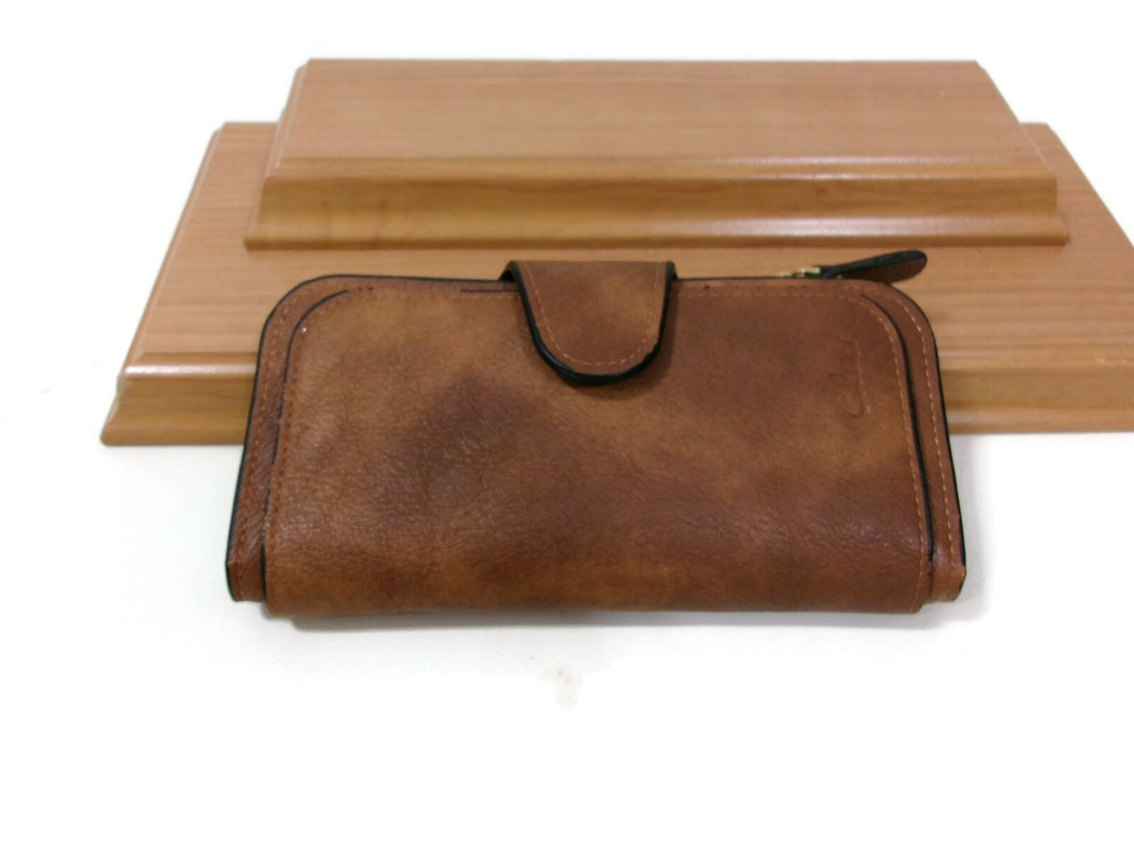 Cluci Womens Tan Wallet Blocking RFD Design Trifold Card Holder Clutch