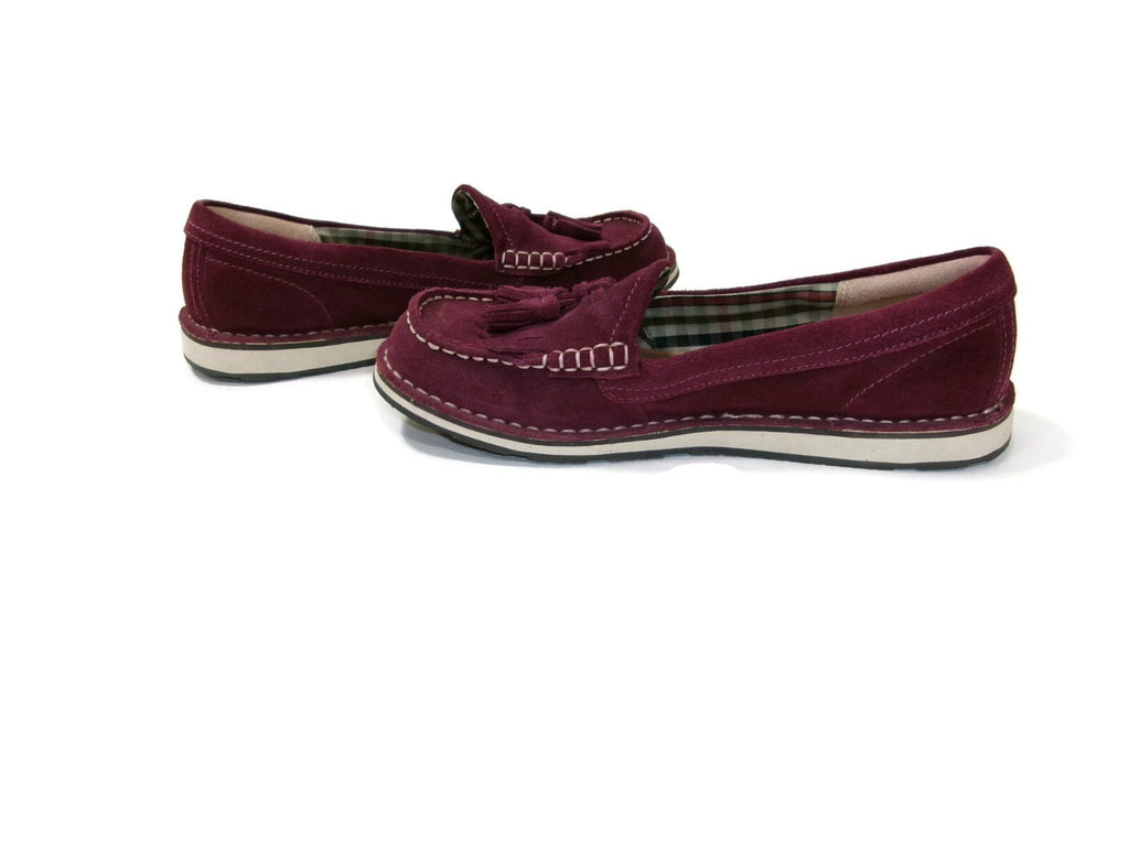 Ariat Womens  Shoes Size 7 B Burgundy Suede  Tassels Fringed Moccasins Loafers
