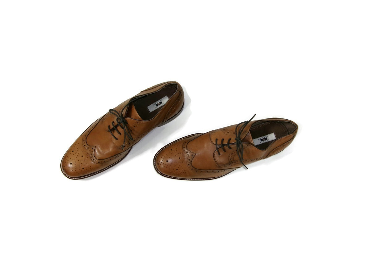 Joseph Abboud Mens Shoes Size 13 Genuine Italian Tan Leather Wing Tip Oxfords