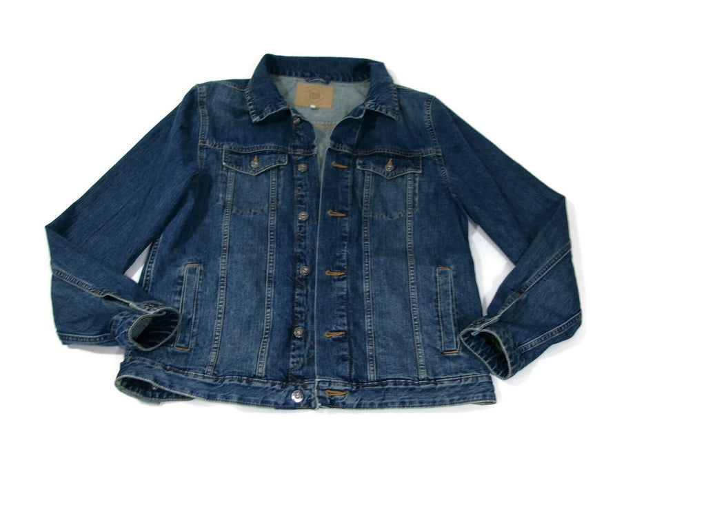 TRUE CRAFT Mens Distressed Relaxed Denim Jean Jacket Size M Medium