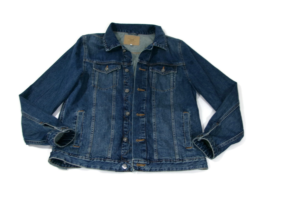 TRUE CRAFT Mens Distressed Relaxed Denim Jean Jacket Size M Medium